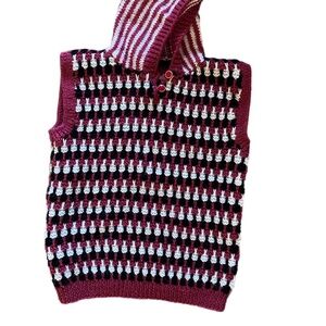 Child Crochet Knit Hooded Pullover Vest Preppy winter ski snow